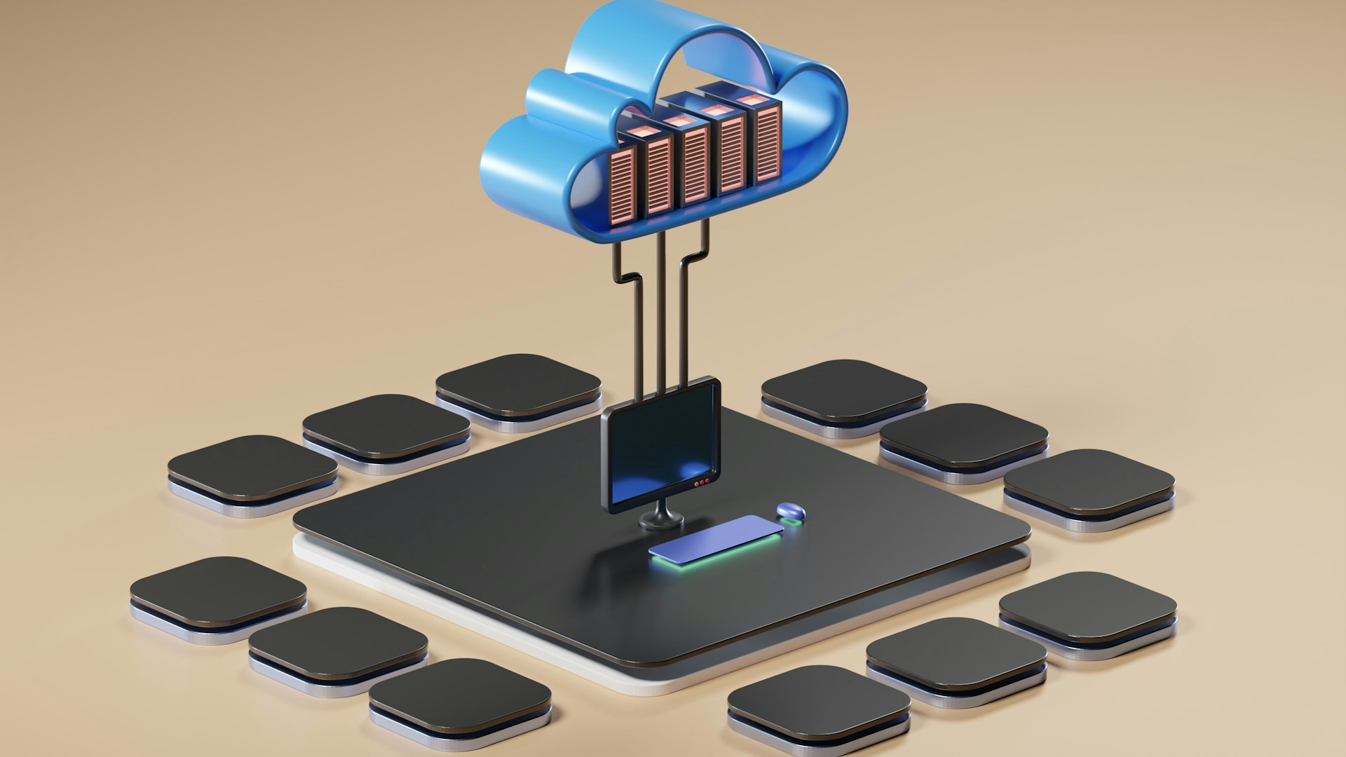 computadora conectada a la nube